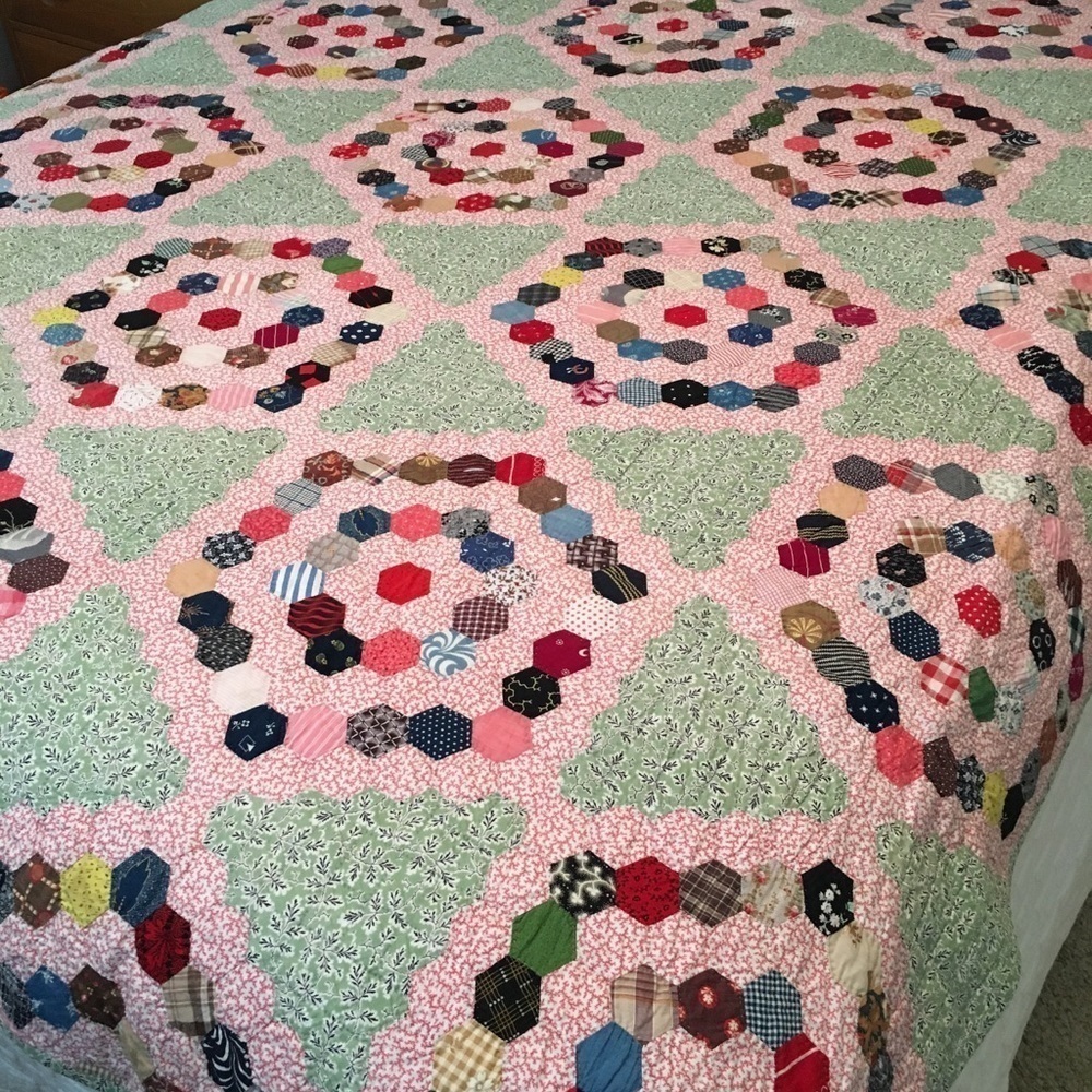 Antique Hand Quilted Flower Garden Quilt